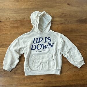 Bobo Choses Cream Hoodie with Navy Text “UP IS DOWN”
